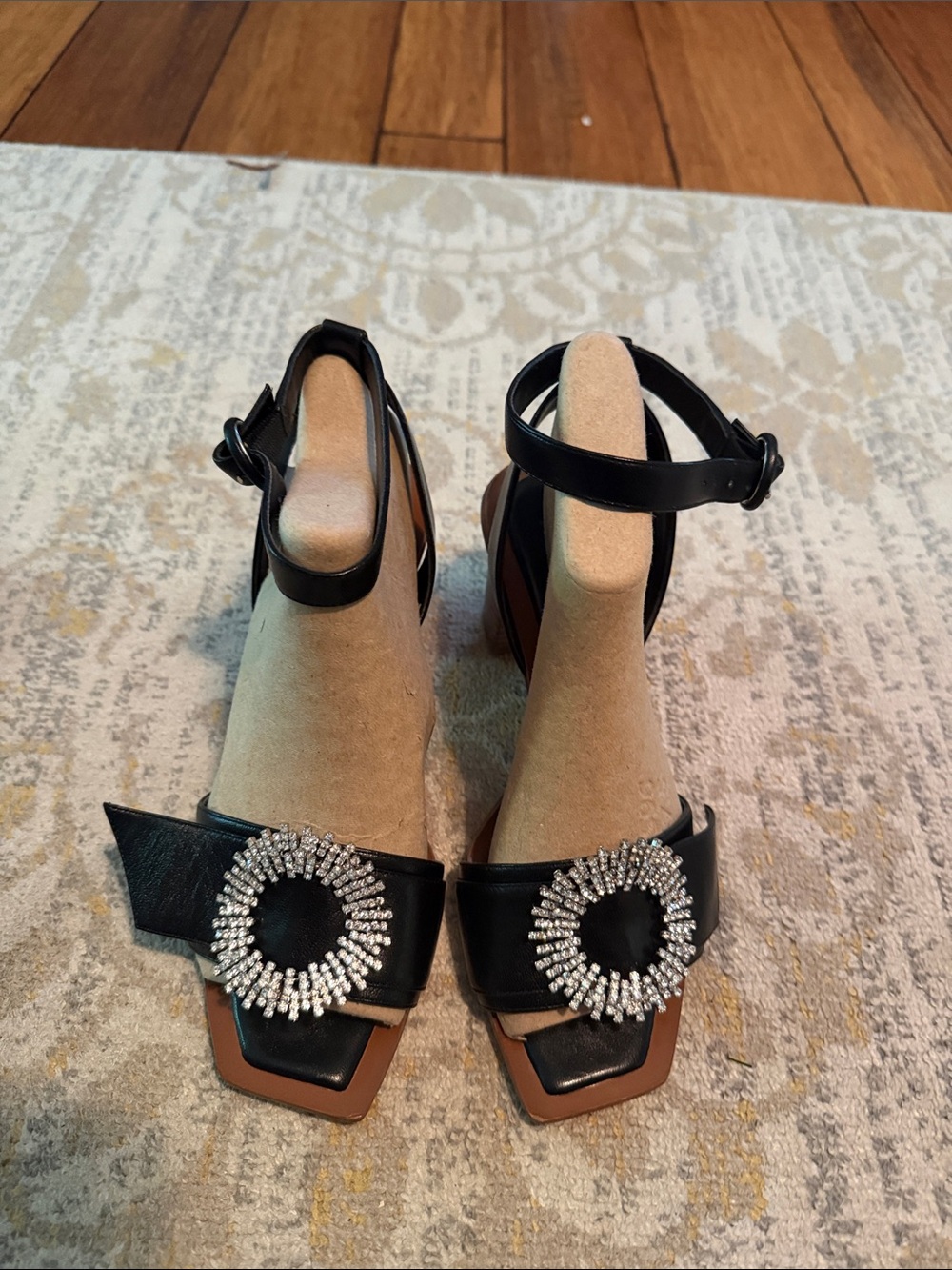 Alexandre Birman Black Crystal-Embellished Ankle-Strap Heels